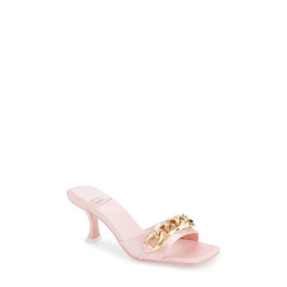 JEFFREY Campbell "Mr Big Chain" pink satin gold chain sandals sz 7 NEW - Picture 1 of 9